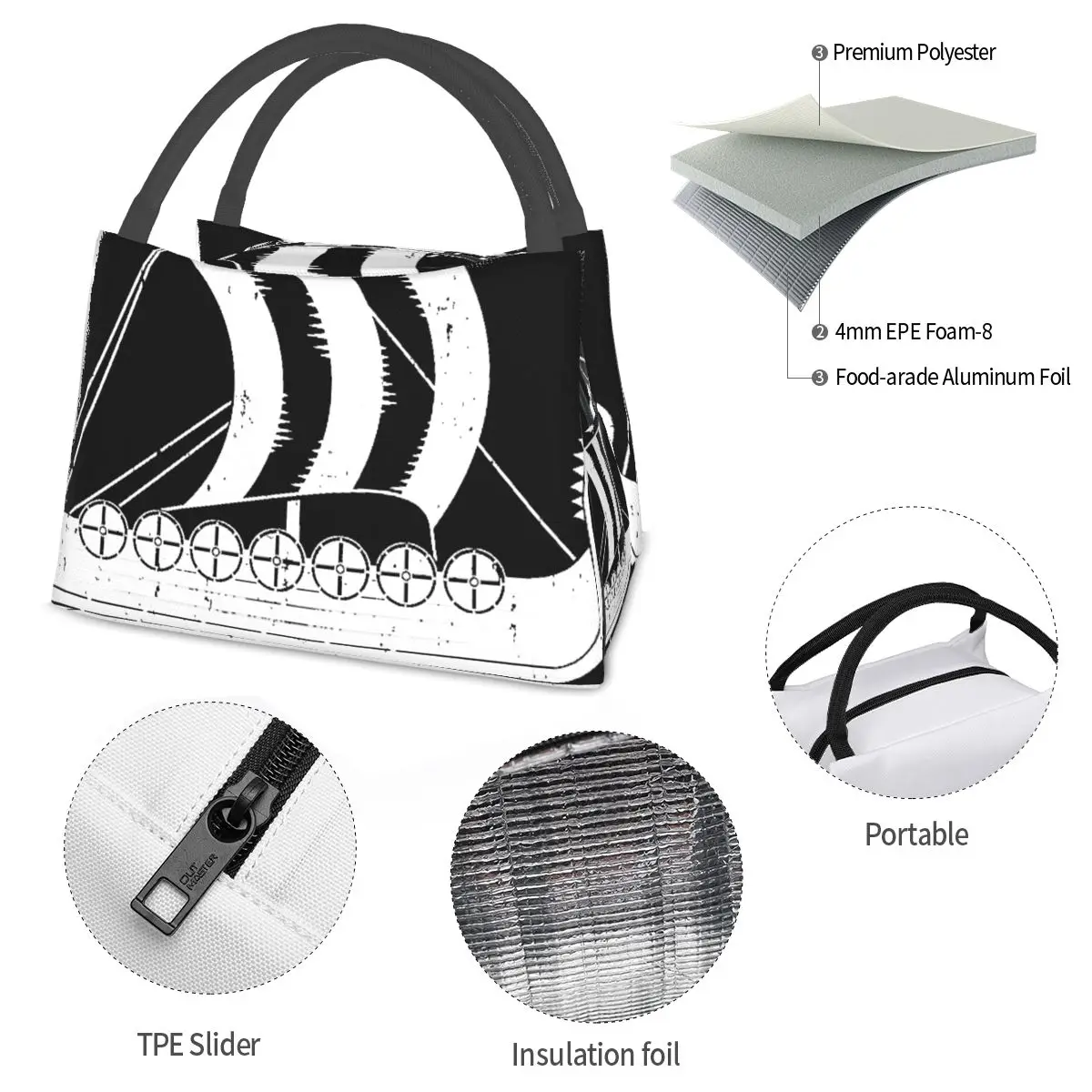 Viking Long Ship Drakkar Scandinavia Iceland Valhalla Portable insulation bag for Cooler Thermal Food Office Pinic Container