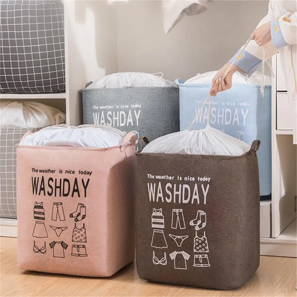 Foldable Laundry Baskets Toy Clothes Storage Bag Mesh Bucket Bag Portable  Drawstring Basket Closet Organzier Bag Home Hamper Box - AliExpress