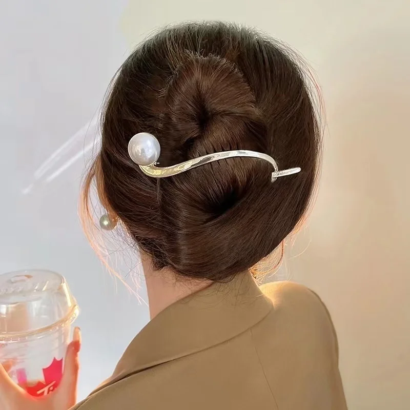 Koreanische Metall Geometrische Perle Haar Clips Haarnadeln Mode Süße Pferdeschwanz Clip Barrettes Grips Headwear Frauen Haar Zubehör – Detail 1