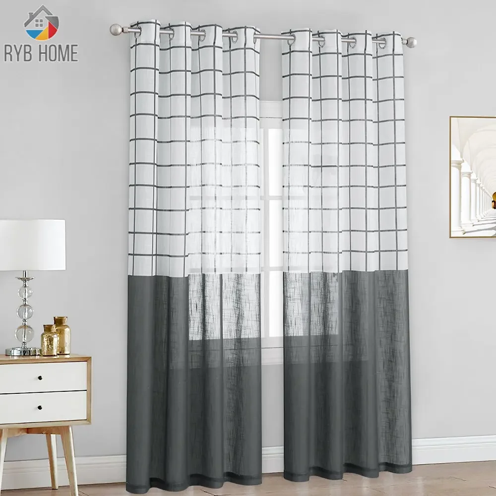 

RYB HOME 1pc Lattice Sheer Curtains for Living Room Bedroom Window Office Decoration Modern Customize Cortina fashion voile