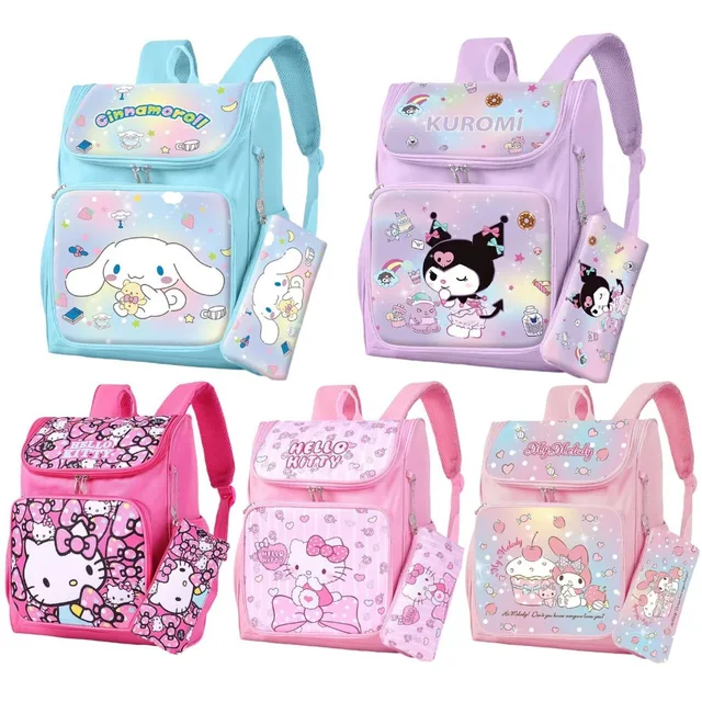 Sanrio Kuromi My Melody Hello Kitty Large Capacity Kids School Bag Cute Cartoon Double Shoulder Backpack with Pen Bag for Girls
