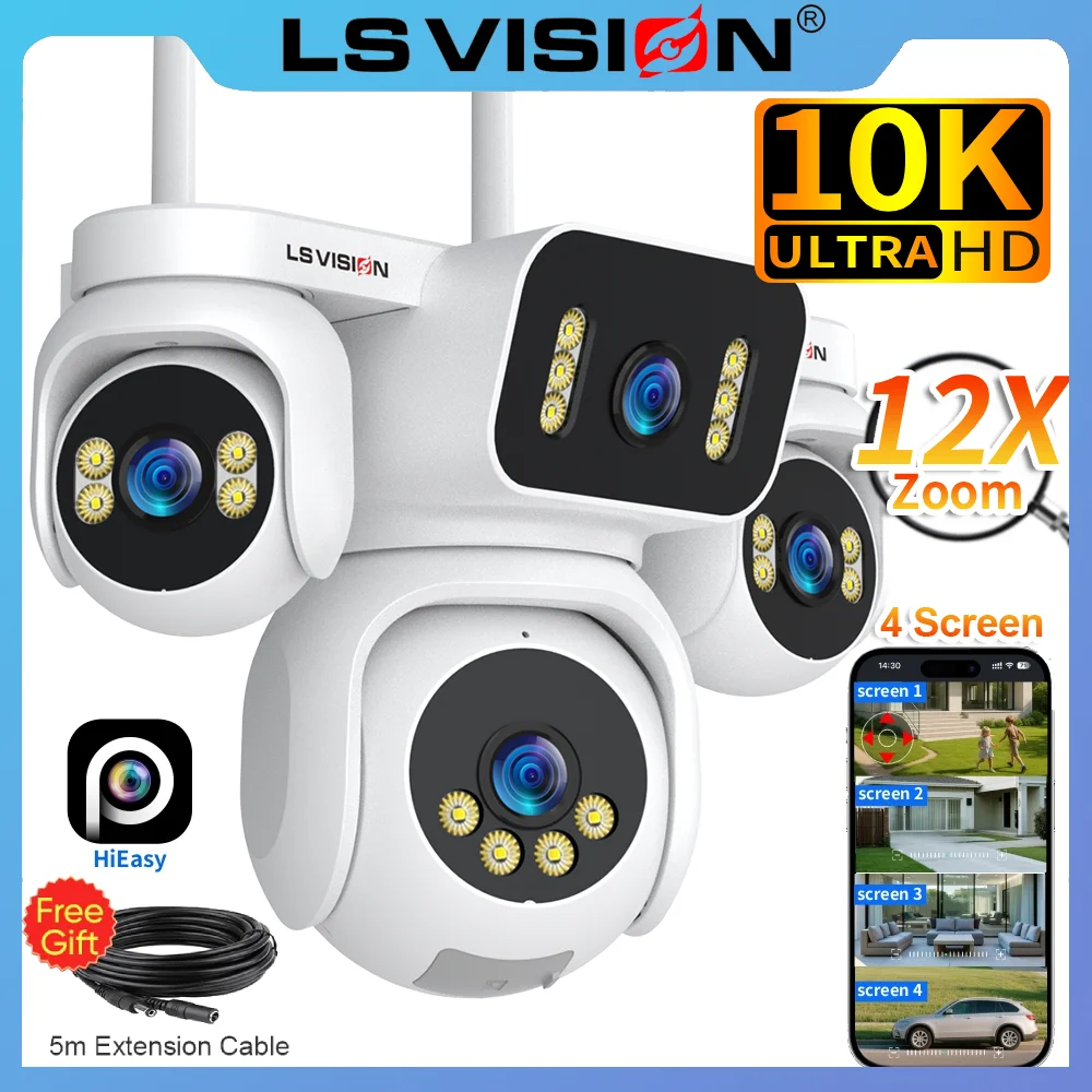 LS VISION 10K 12XZoom Four Screen CCTV WiFi Camera Security WIFI Outdoor PTZ Camera Human Auto Tracking Surveillance IP Cameras 1