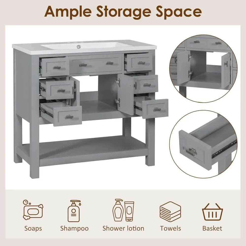 36" Bathroom Vanity with Sink, Bathroom Storage Cabinet with Soft Closing Doors and 6 Dovetail Drawers, Modern Vanities