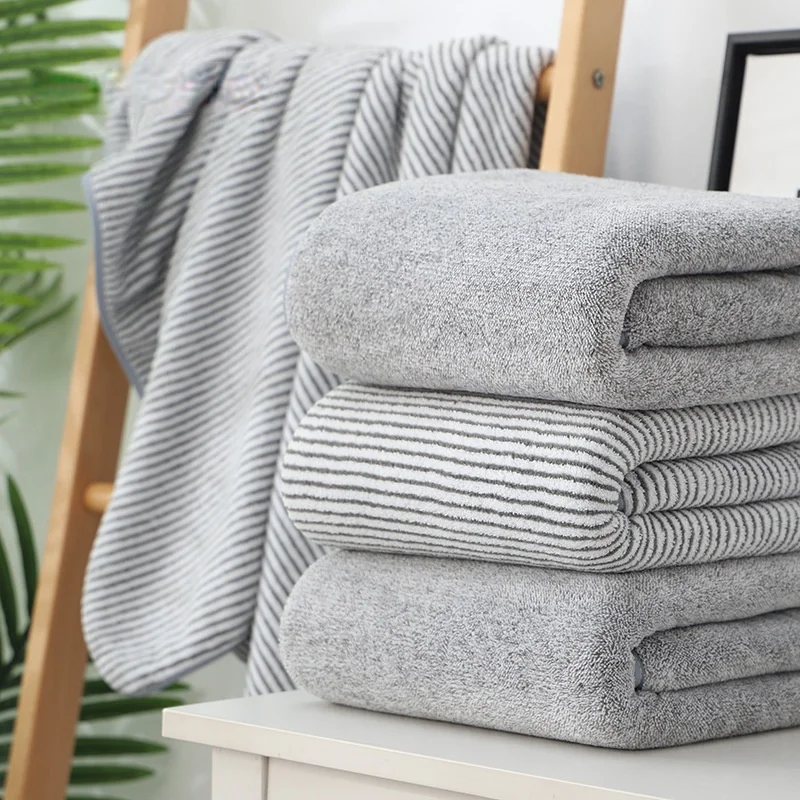 

70x140cm Coral Fleece Bath Towel Bamboo Cellulose Bath Towel Striped Beach Towel Absorbent Thicker Towel