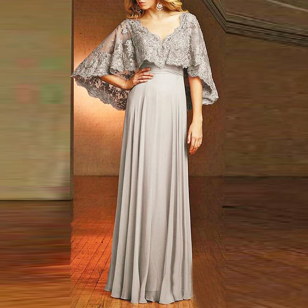 

Chiffon A-Line Mother Of the Bride Dress Lace Appliques Floor Length Gown For Wedding Party Latest Floor Length Gown