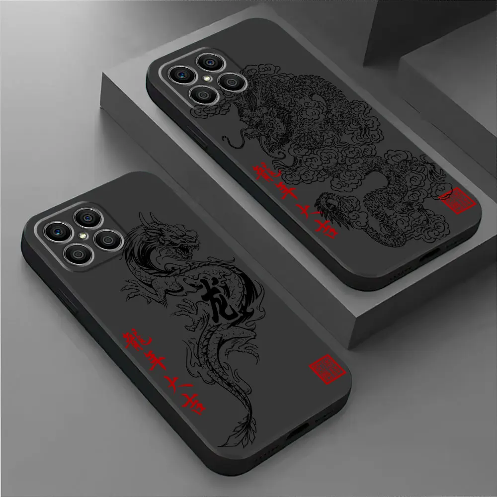 Black Soft Shockproof Phone Case with Chinese Dragon Design