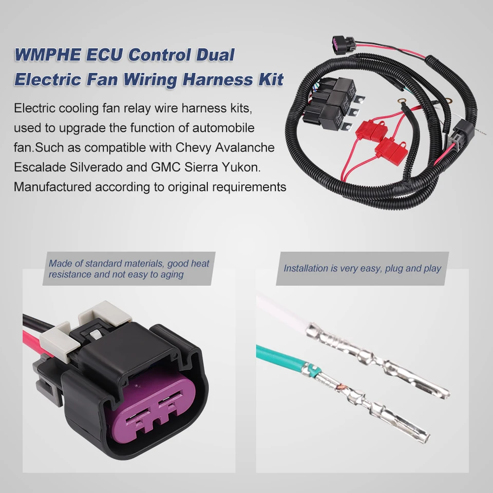 Dual Electric Fan Upgrade Harness For GM Trucks & SUVs 1999-2006 - ECU Control, Part #7L5533A226T