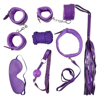 10 Pcs/set Sexy Lingerie PU Leather bdsm Bondage Set  Hand Cuffs Footcuff Whip Rope Blindfold Erotic  Toys For Couples 5