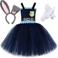 Costume de Judy, la policière lapin, pour filles, déguisement d'animal de dessin animé, tenue de lapin, déguisement d'Halloween pour enfants, robe de tutu de carnaval avec oreilles 1