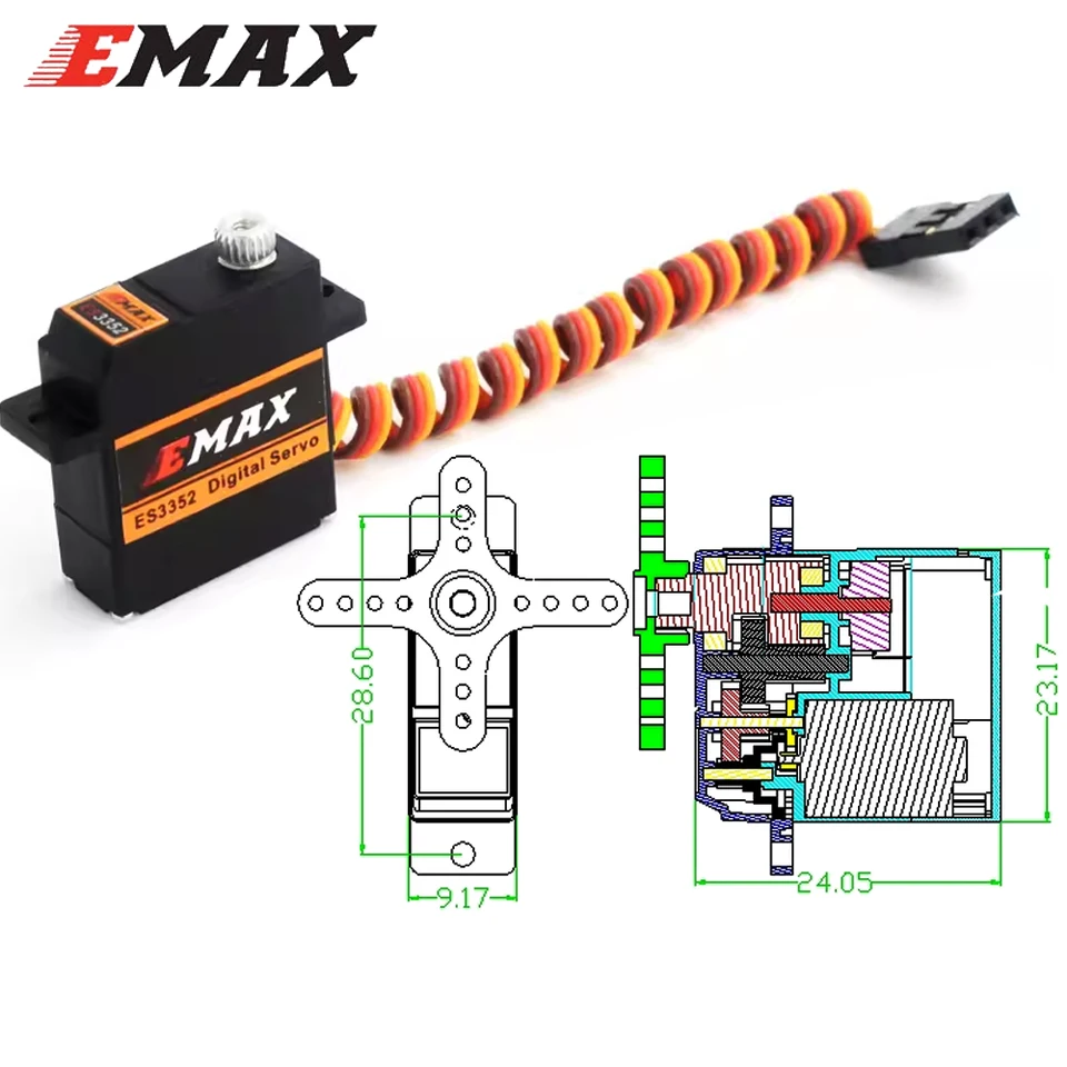 ロッド ESK528 EMAX ES3352 3352 4.8-6.0V 2.8kg Metal Gear 9mm Ultra Thin