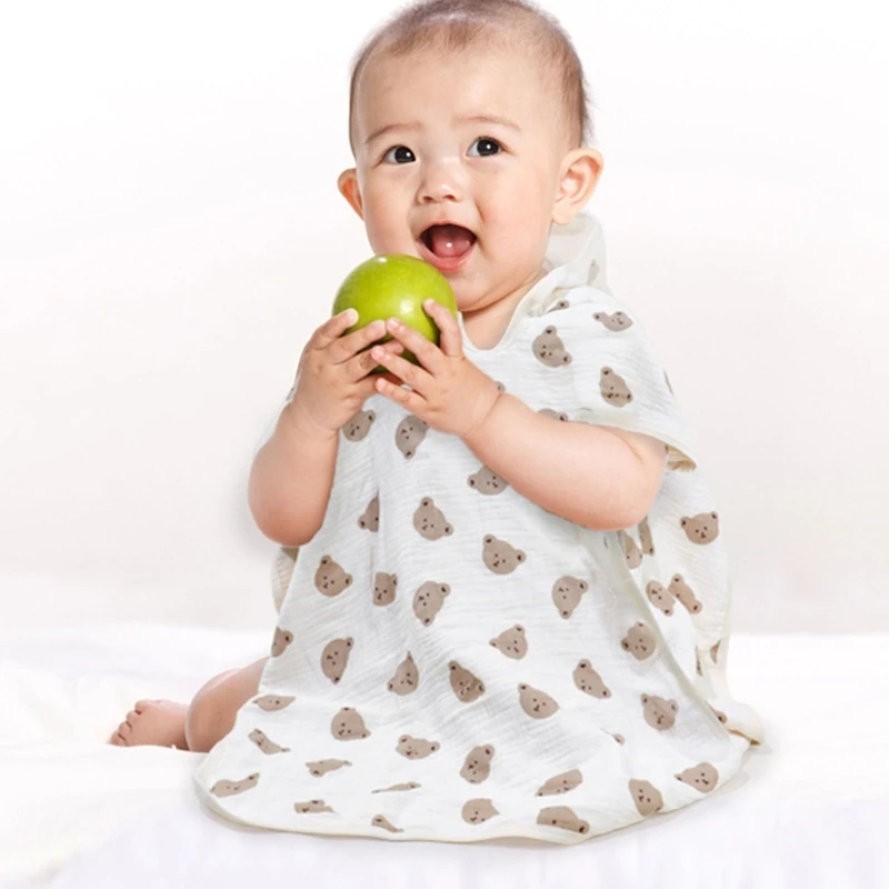 

4-Layer Muslin Bath Towel for Baby Newborn Wrap Blanket Lovely Print Infant Hooded Bathrobe High Absorbent Beach Towel