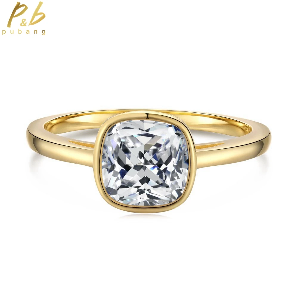 

PuBang for Women Engagement Gift Fine Jewelry Solid 925 Sterling Silver 7*7MM Gem Created Moissanite Cocktail Ring Free Shipping