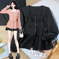 Plus Size Shirt For Woman Clothing Spring Summer 2025 New Arrivals Long Sleeve Tops Elegant Square Collar Ruffles Shirts Blouses - Image 4