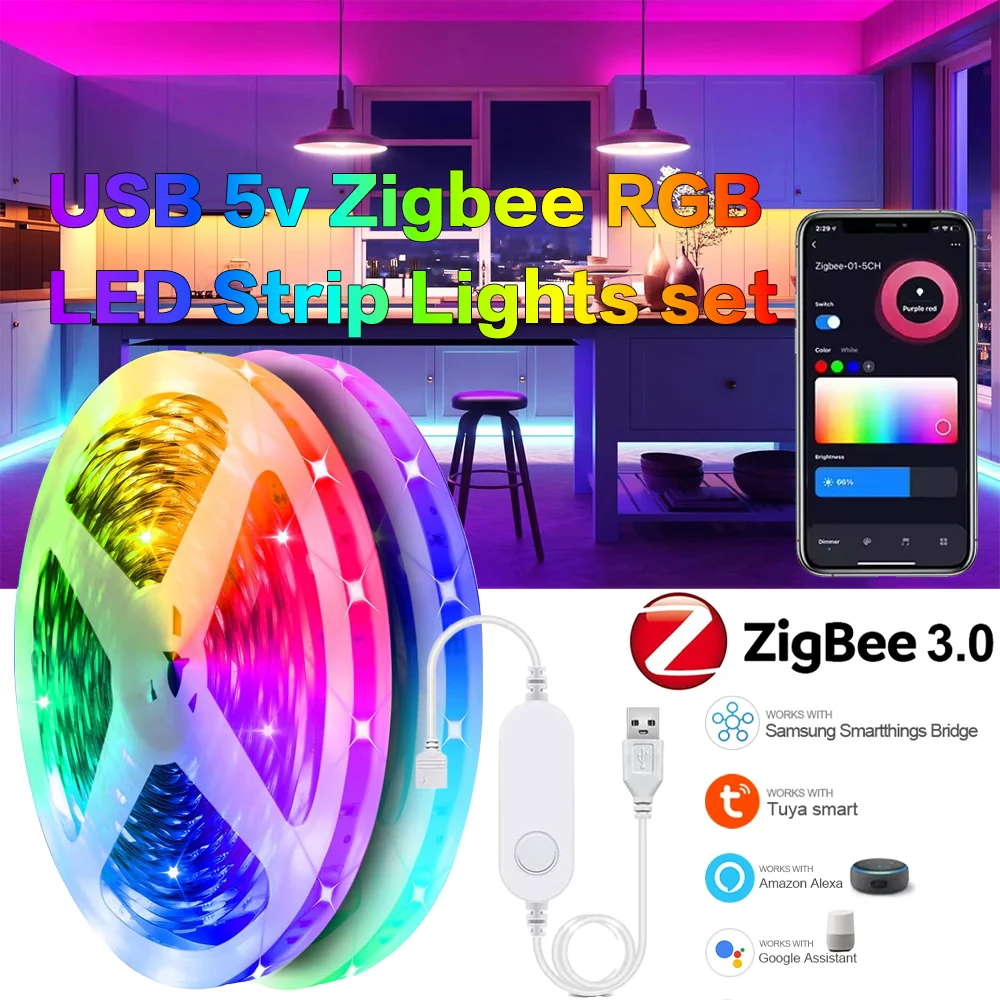 5V USB LED 스트립 RGB 조명 투야 지그비 3.0 스마트 제어 유연 LE..