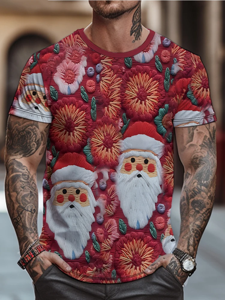 

Футболка с цифровым 3d принтом Санта Клауса, Рождественская уличная мода, футболки с круглым вырезом, летние крутые Свободные повседневные футболки с коротким рукавом