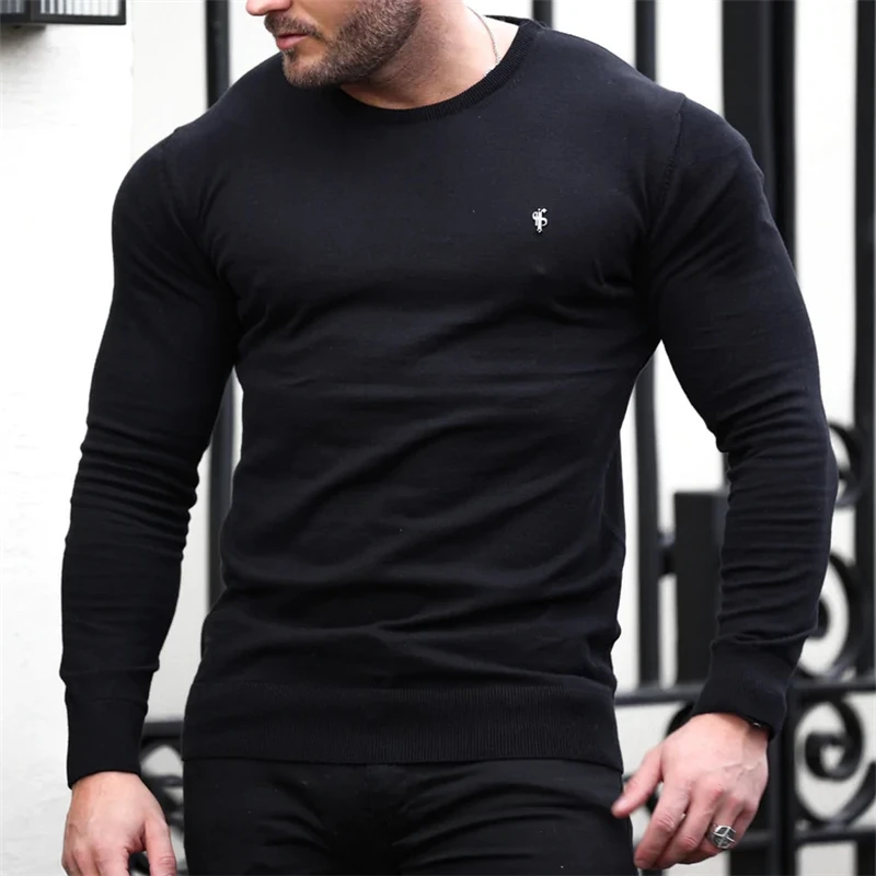 

Summer Gym Fitness T-shirt Men Casual Long Sleeve New Male Bodybuilding Workout Skinny T-shirt Top Running Sport woollen sweater