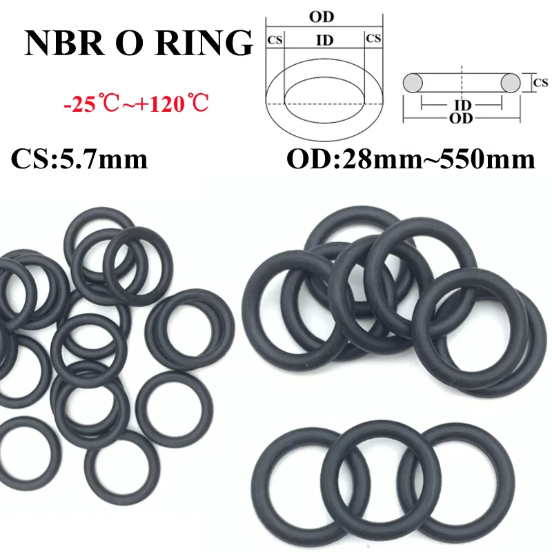 

10pcs Black O Ring Gasket CS 5.7mm OD 200 ~ 300mm NBR Automobile Nitrile Rubber Round O Type Corrosion Oil Resistant Seal Washer