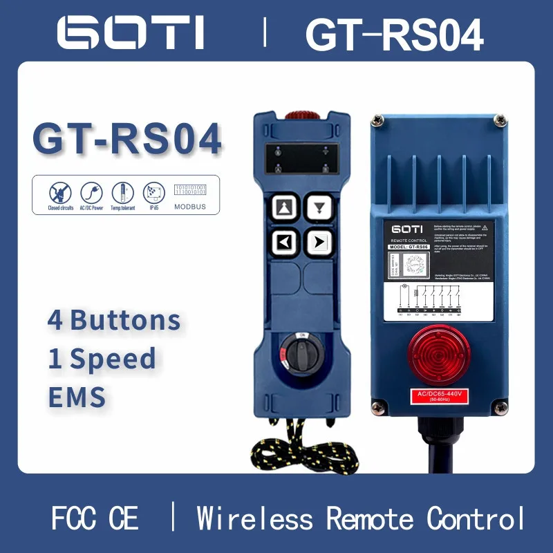 

GT-RS04 Industrial Wireless Crane Hoist Remote Control 4 Single-speed Channel Switch GOTI 12V18-65V65-440V AC/DC Replace F21-4S