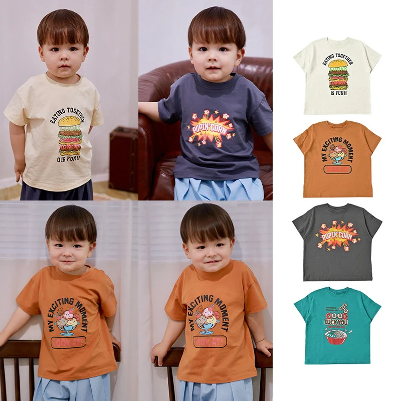 

2024 New European American Style Summer New Baby and Toddler Half Sleeved Pure Cotton Cartoon Top Boys Girls T-shirt Kids Top