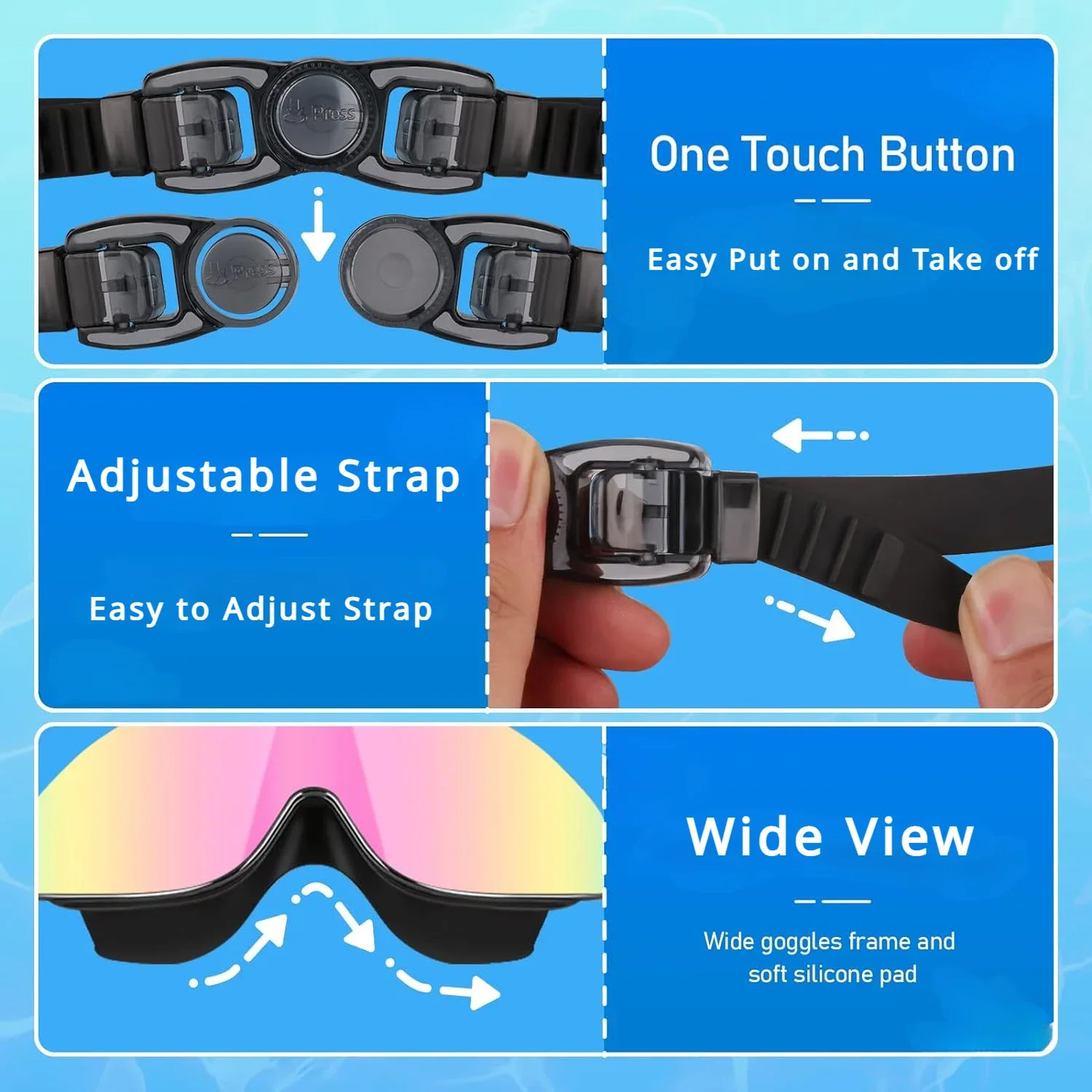 Kids Polarized Swim Goggles for Age 4-16, with antifog Spray,Nose Clip Earplug, Swimming  Wide View Anti-Fog No Leaking Glasses 4