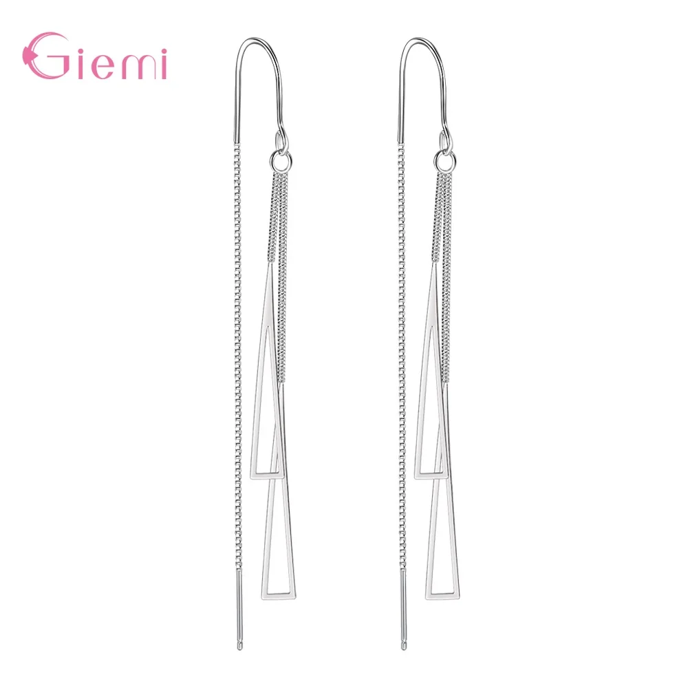 925 Sterling Silver Earrings Fashion Jewelry Simple Geometric Tassel Long Box Chain Thread Pendientes Ear Decoration Ornaments - 2