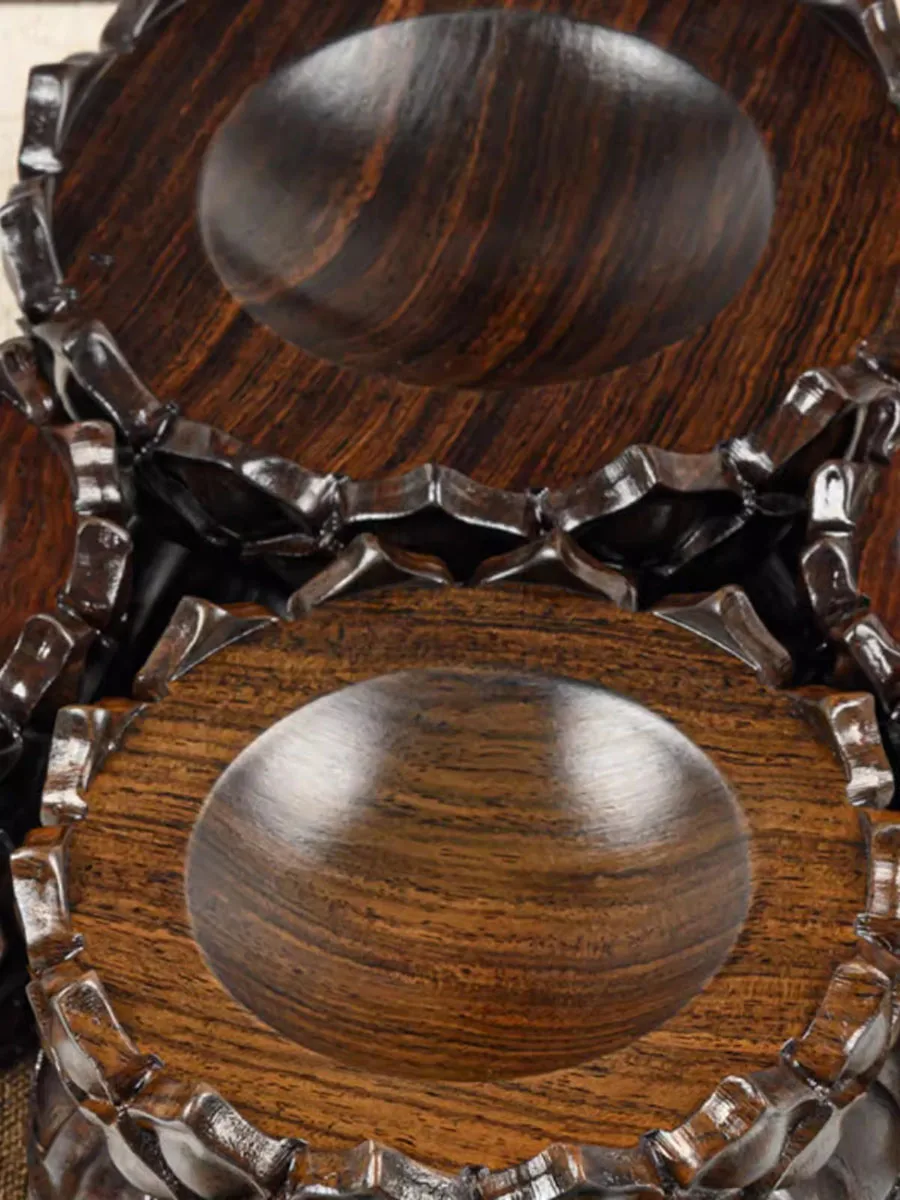 Solid wood rotatable crystal ball base spherical raised base Feng Shui ball egg carving gourd curved ornament wooden base