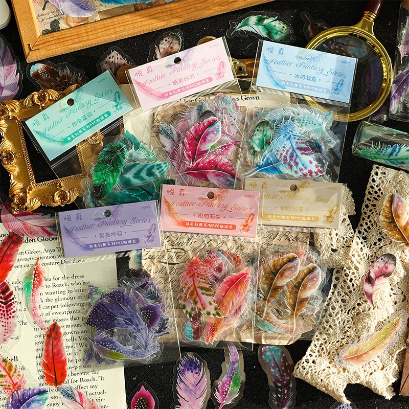 

40pcs/set Retro Feather Sticker Diy Scrapbooking Planner Stickers Material Diary Album Decoration Sticker