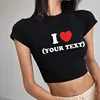 Diy Your Text Couple Design Print Pattern Customize Summer Short Sleeve O Neck Cropped Navel Women Crop Tops Fashion T-Shirt 4