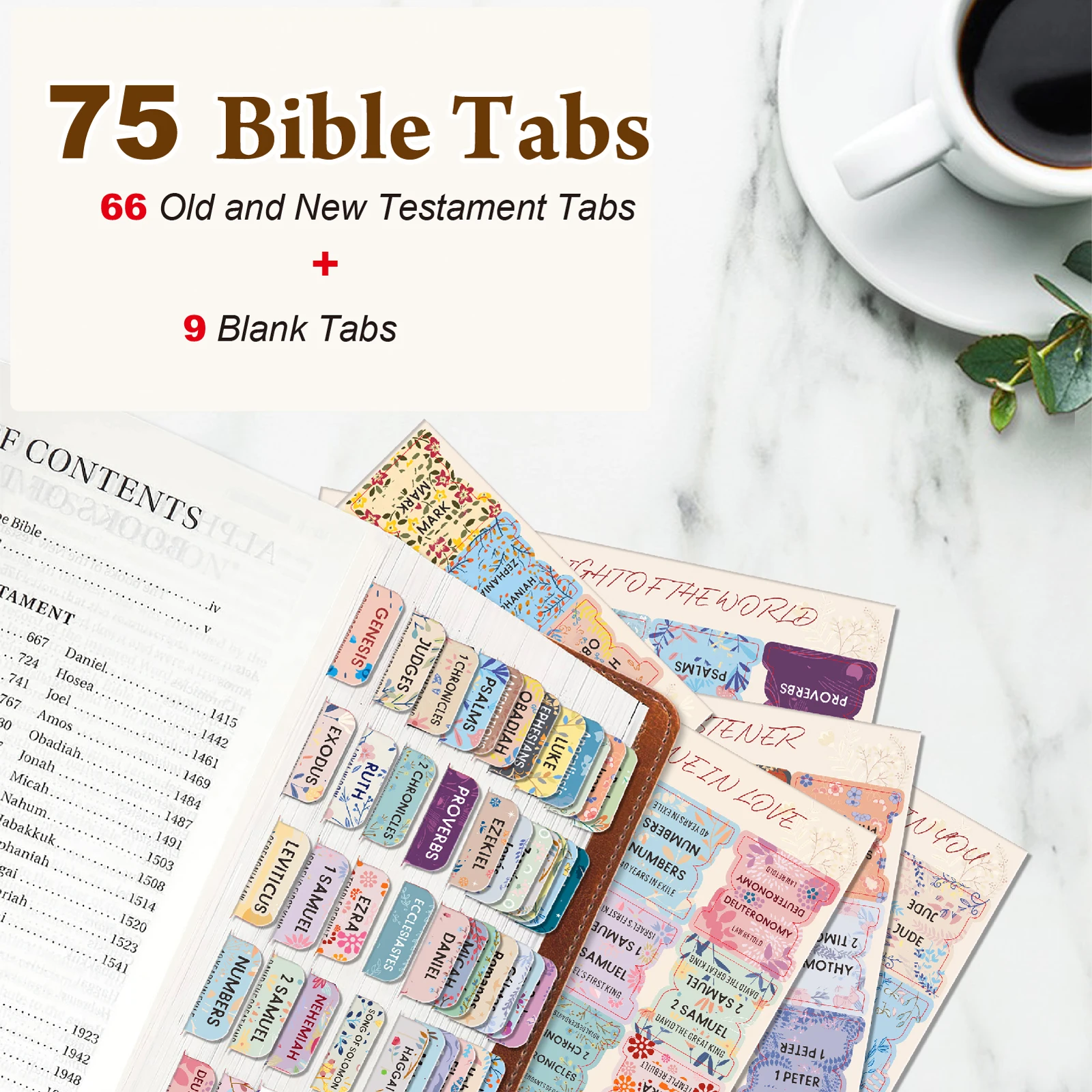 75pcs Bible Tabs Pastel Bloom Soul Nourishing Book Summaries
