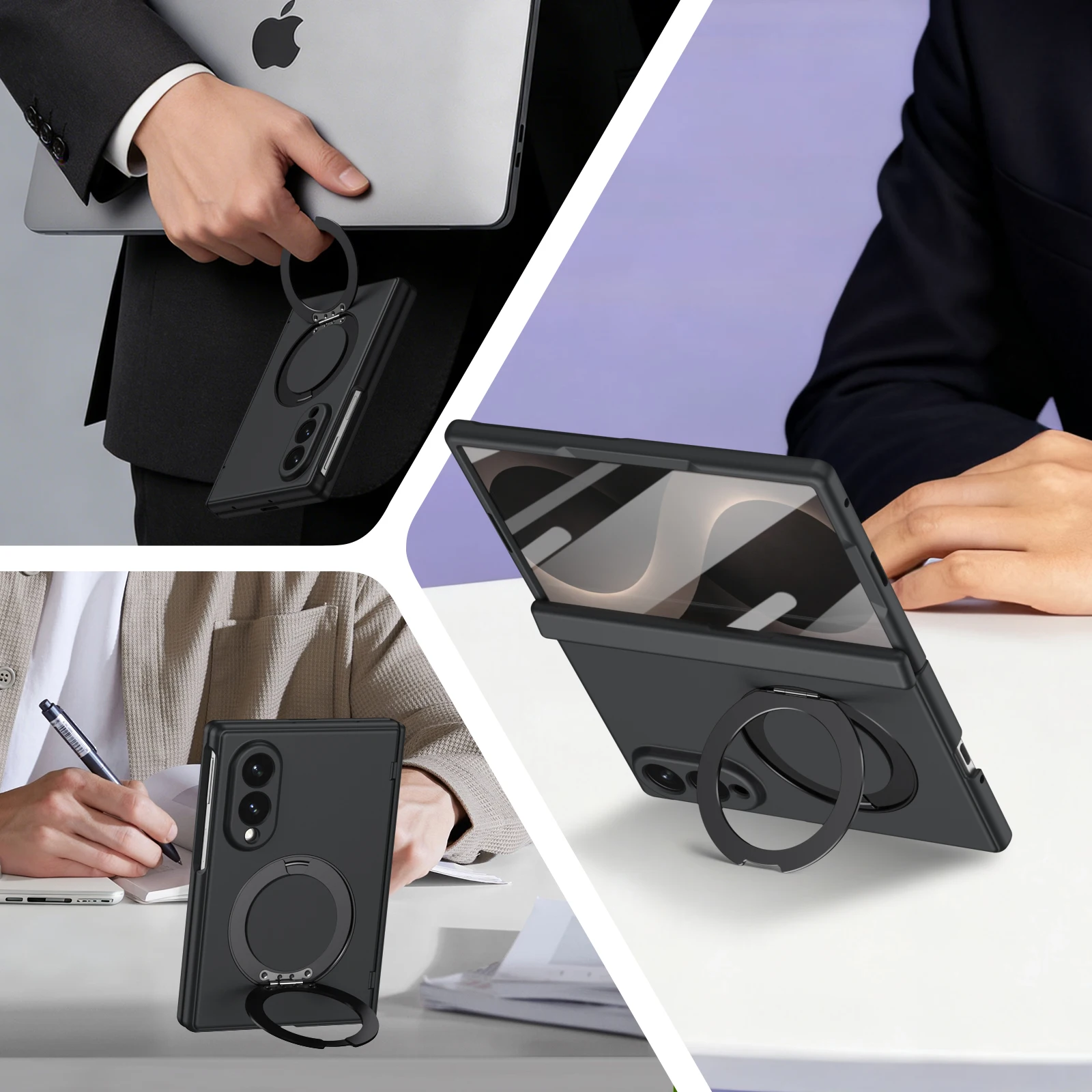 Magnetic Ring Holder Glass Film Case with Wireless Charging Compatibility