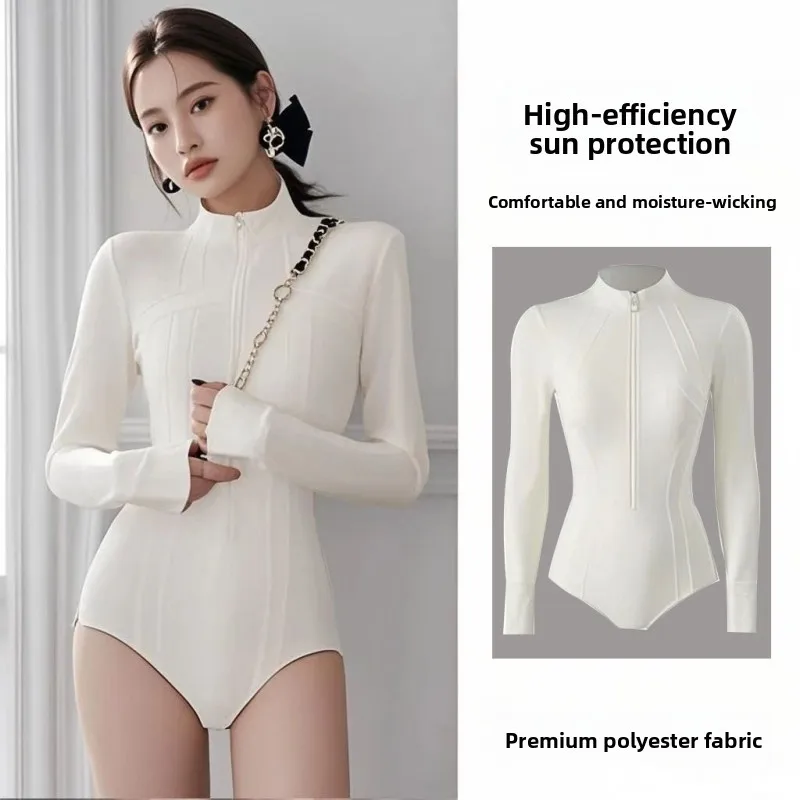 Women's One-Piece Swimsuit High-End Slimming Sunscreen New 2025 Cover-Up Swimming Costume Long Sleeve Surfing Swimwear - 3