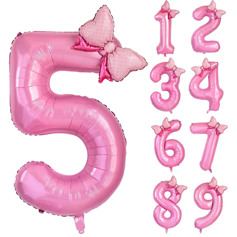 1Pc 40inch Number Foil Balloon Bow 1 2 3 4 5 6 7 8 9 Kid Boys Girls Birthday Party Baby Shower Decorations