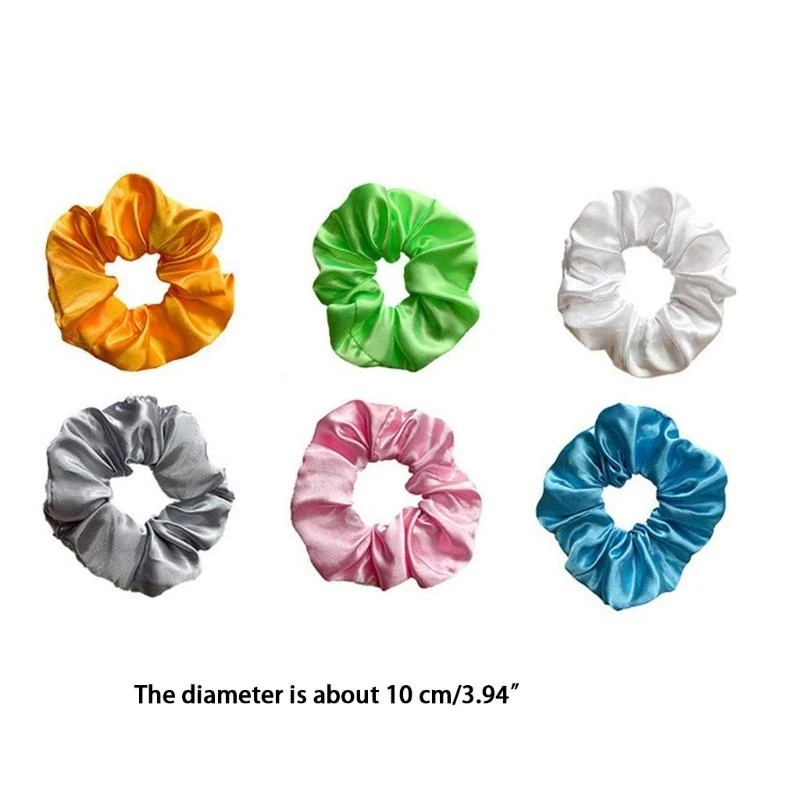 Y4NB 6Pcs LED 조명 머리 Scrunchies 다채로운 빛나는 새틴 부드러운 헤어 타이 밴드 탄성 포니 테일 홀더 파티 호의