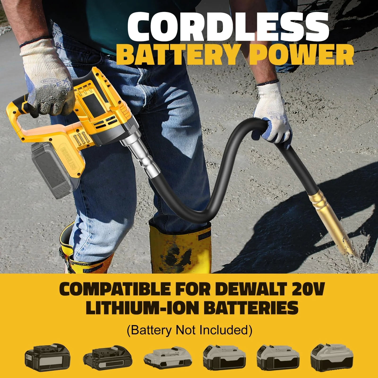 Cordless Electric Concrete Vibrator with Shaft Rod For Dewalt 20V battery Mixing
