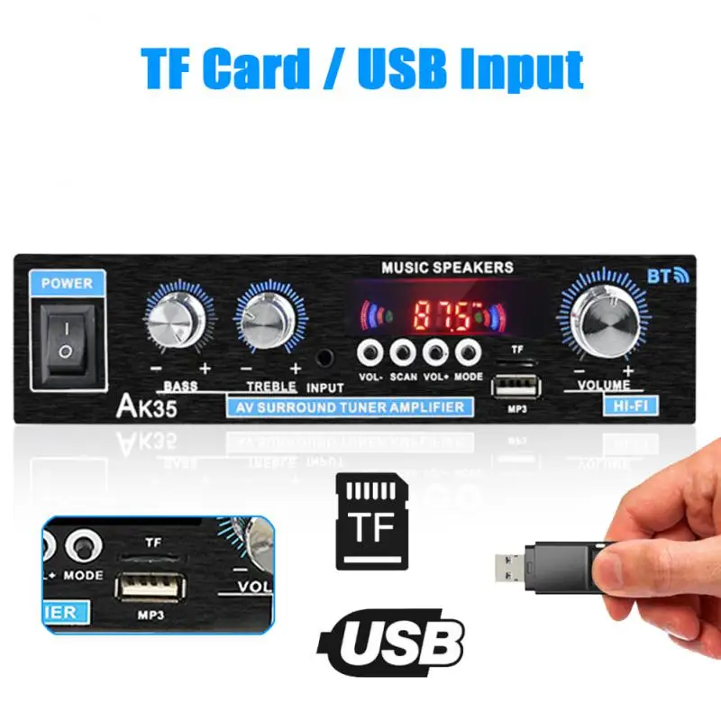 AK35 AK380 800W Home Power Amplifiers 2 Channel Bluetooth 5.0 Surround Sound FM USB Remote Control Mini HIFI Digital Amplifier