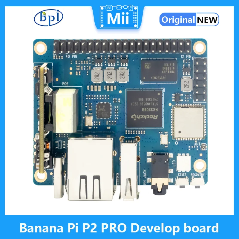 Banana Pi P2 Pro Rockchip Rk3308 64Bit Quad-Core Arm Cortex-A35 Con Modulo Poe 512M Ddr3 8G Emmc Supporto Wifi Bluetooth