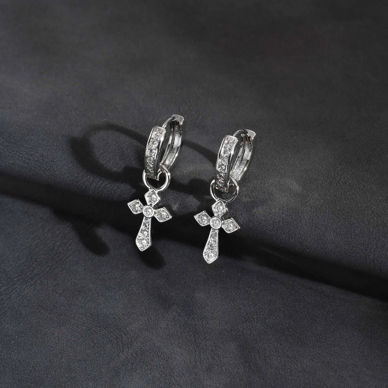 Punk Cross Earring for Men Boys,Hiphop Cross Charm Hoop Earring