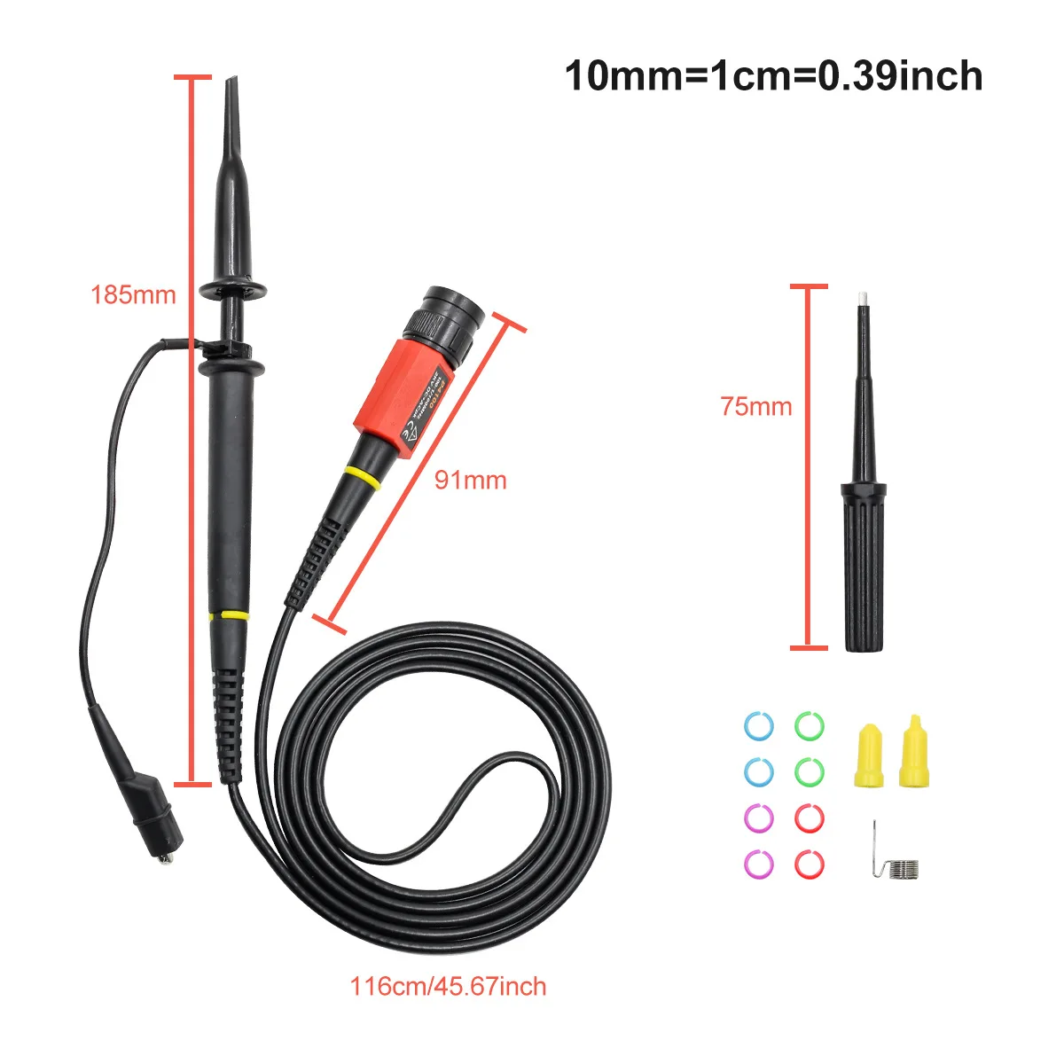 Description Picture 3 of itemP4100 P6100 High Voltage Oscilloscope Probe 100:1 2KV 100MHz 100X Safety BNC Connector for Oscilloscope Adjustable attenuation