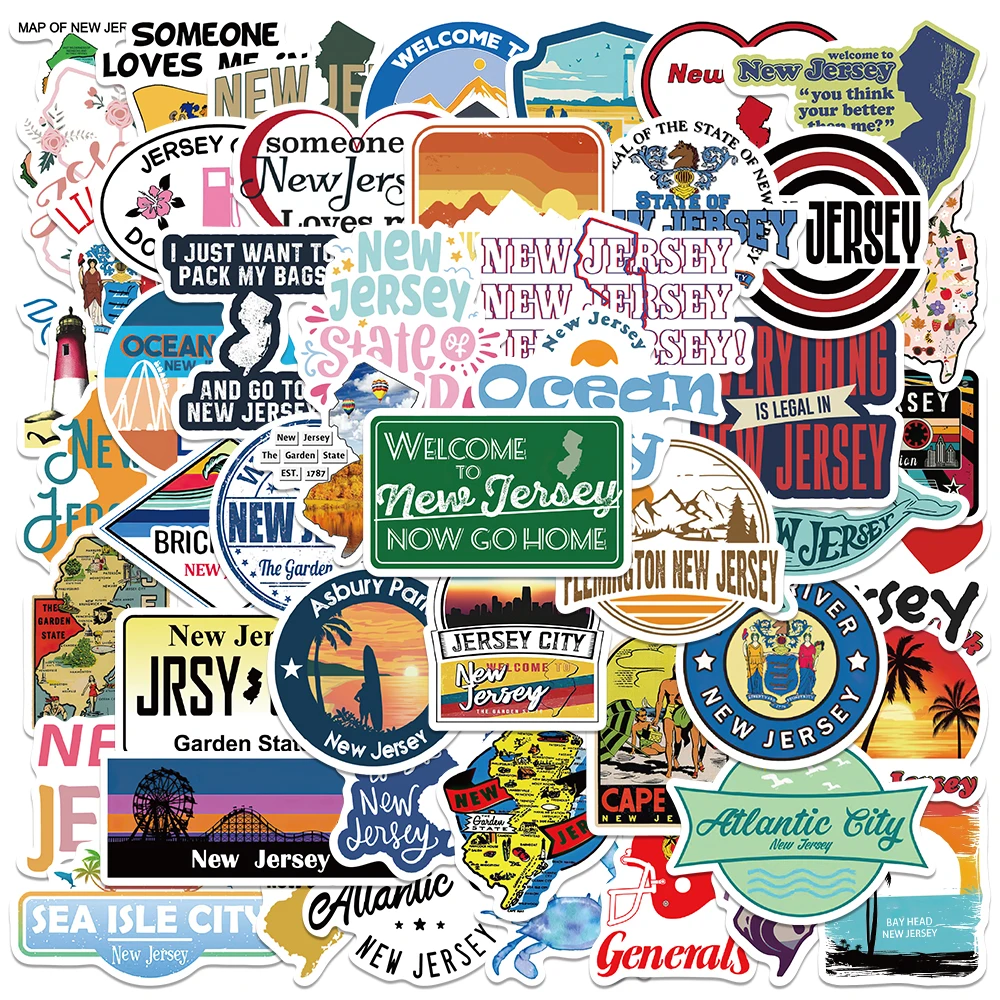 50pcs Cute Cartoon New Jersey City Landscape Stickers For Luggage Guitar Phone Laptop Waterproof Graffiti Vinyl Decals 10 30 50pcs world city landmarks graffiti stickers suitcases laptops phone guitar water cup refrigerator waterproof sticker