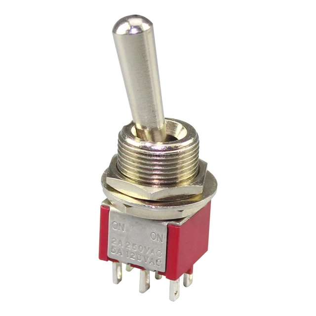Large Long Handle Mini Toggle Switch 3 Position DPDT Latching Momentary Switch 12MM ON-OFF-ON DPDT MTS-203 6A 125VAC 1