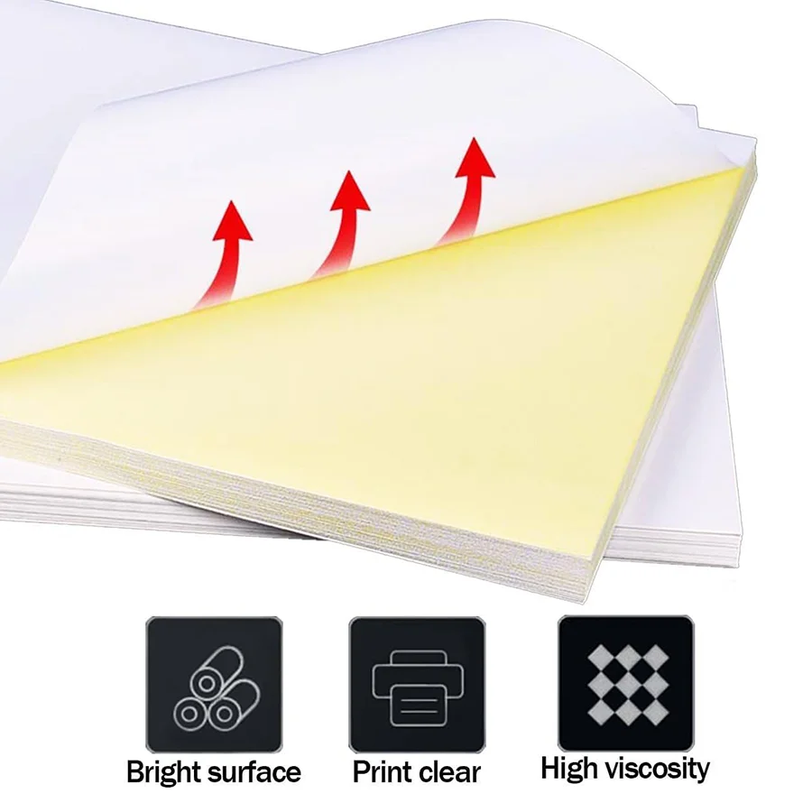 50 hojas de pegatinas brillantes y papel autoadhesivo A4, pegatinas impresas - pegatinas autoadhesivas, blanco brillante