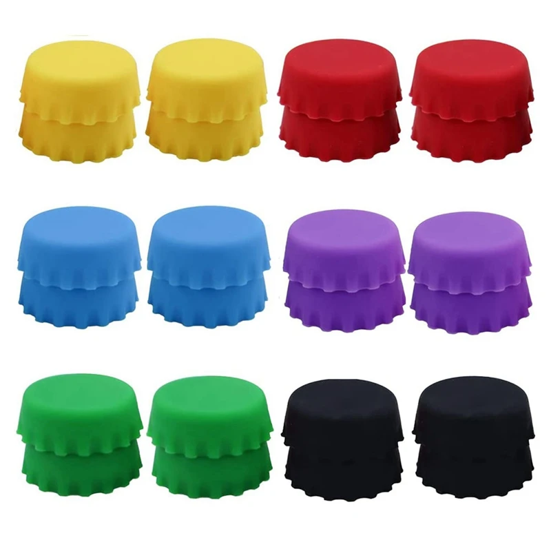 Promotion! 24 PCS Silicone Rubber Bottle Caps 6 Colors Reusable Beer For Home Brewing Soft Drink Wine |