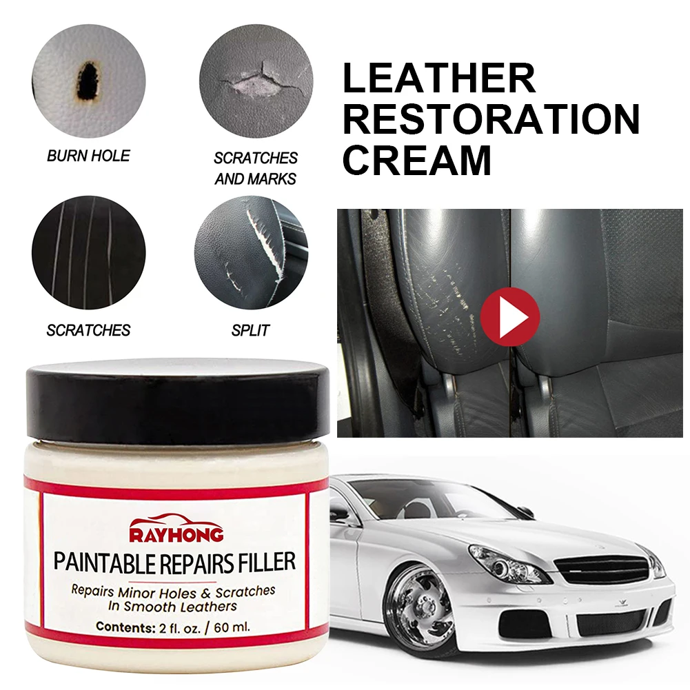 60ml Compound Leather Restoration Cream Car Repair Scratches Cracks Auto Leather Repair Cream Tears Crack Burns Holes Filler