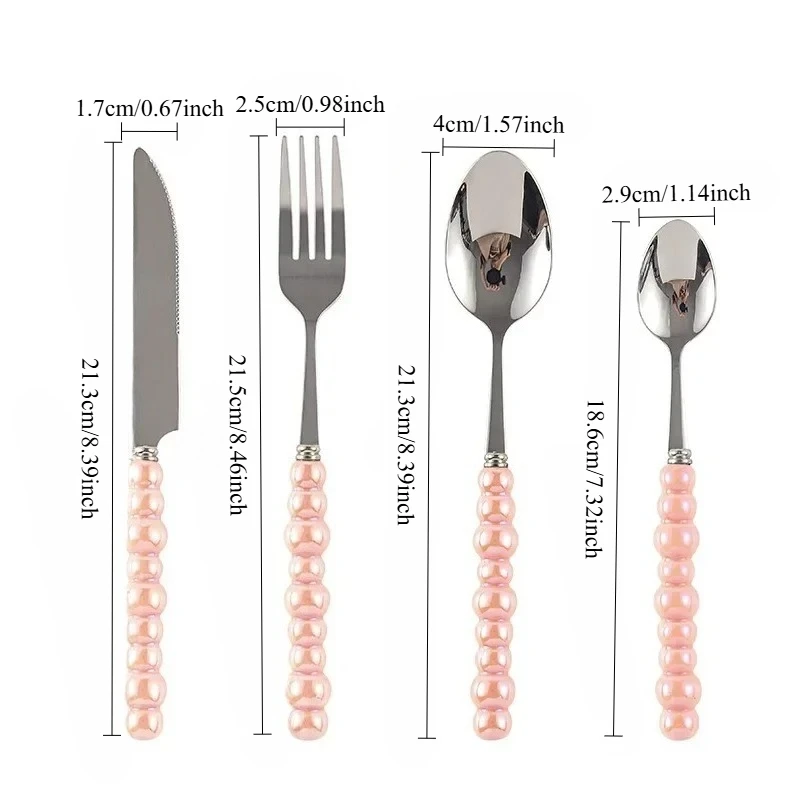 Set of 4 Ceramic Pearl Handle Cutlery Set Knife Fork Spoon Creative Cute Soup Spoon Western Food Steak Knife Spoon and Fork Set