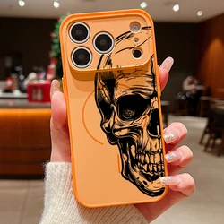 Human Skull Print Magnetic Phone Case Cover - Stylish and Durable Protection - Galaxy S23 Ultra (B134 Orange)
