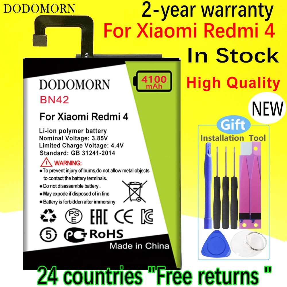 

DODOMORN BN42 Battery For Xiaomi Redmi 4 Smartphone/Smart Mobile phone High Quality +Tracking Number