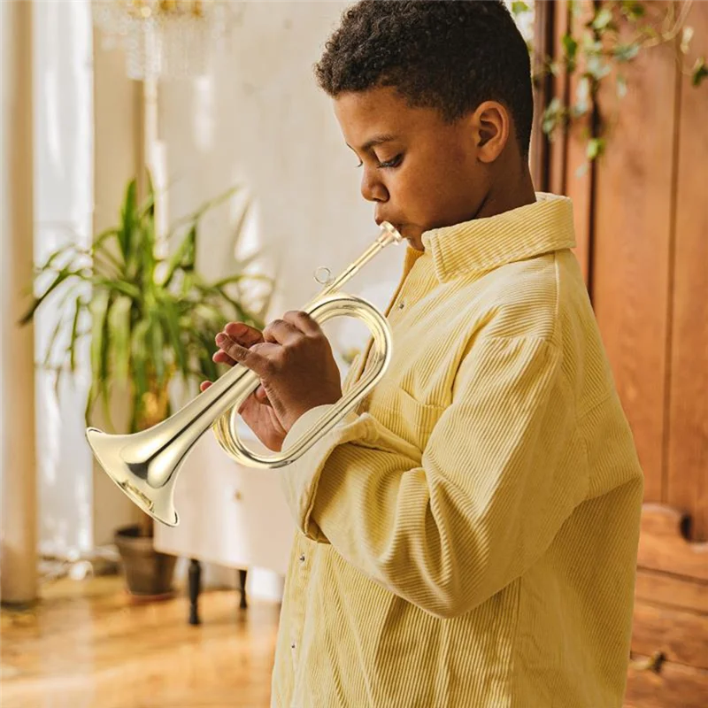 ABVH-Small Trumpet Bugle Brass Golden Horn Simple Beginner Wind Instrument For School Band Child Student