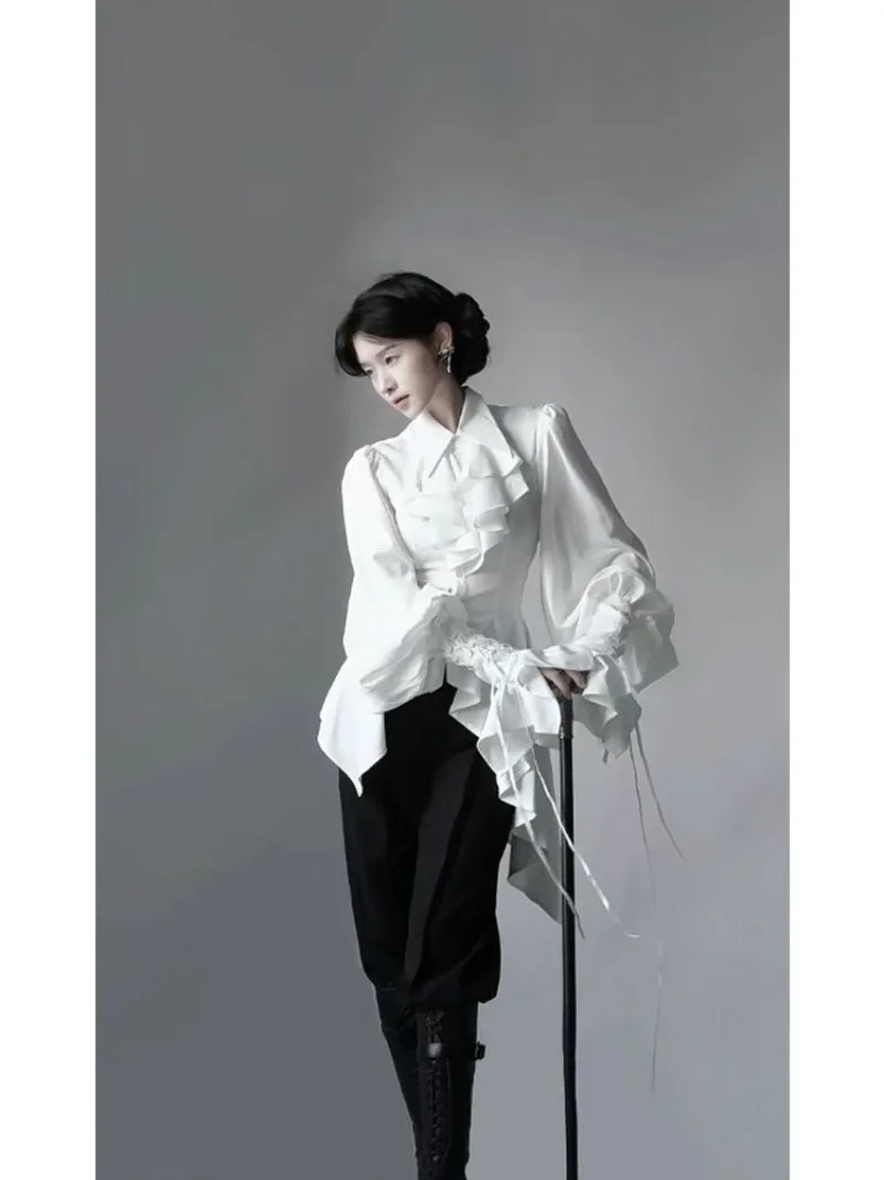 รูปสินค้า Gothic Lolita Blouse - Elegant Slim Fit White Dress