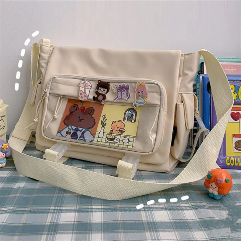 Large capacity student class crossbody canvas bag, women's versatile new Japanese Harajuku solid color mailman shoulder tote bag