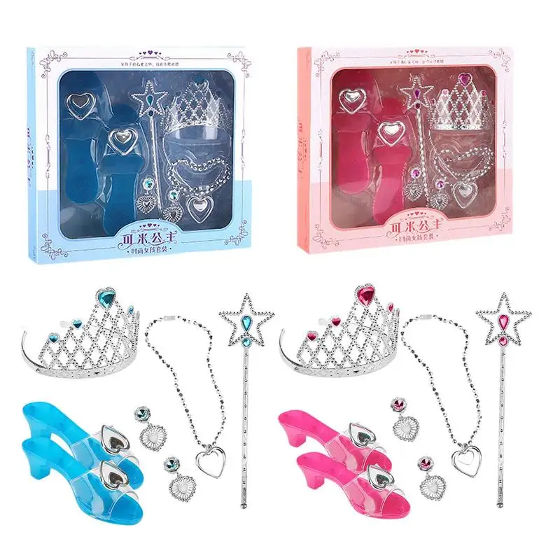 

Туфли принцессы для девочек, комплект обуви под костюм принцессы, ролевые игры для маленьких девочек, обувь под костюм, корона, серьги-палочки